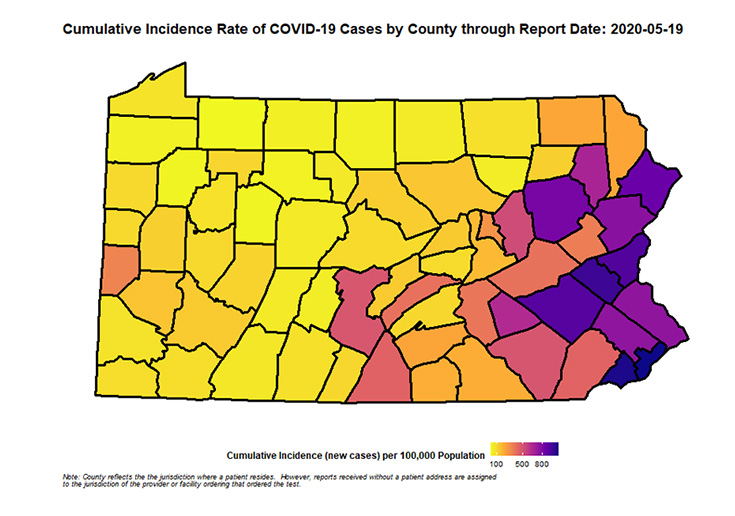 Cumulative Incident Rate of COVID-19 Cases by County