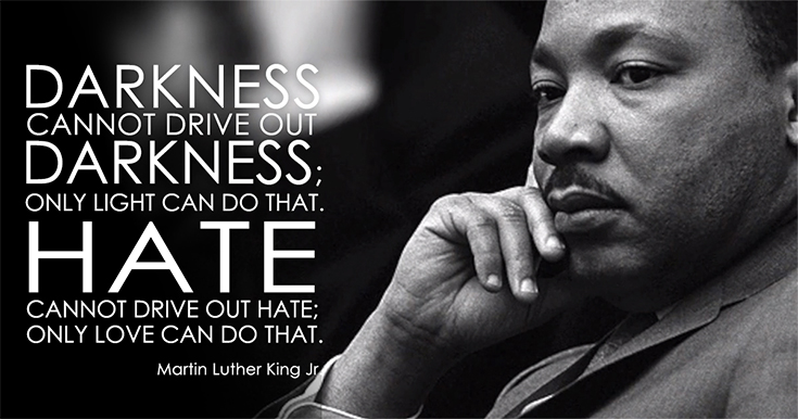 Darkness cannot drive out darkness; only light can do that. Hate cannot drive out hate; only love can do that.

MLK