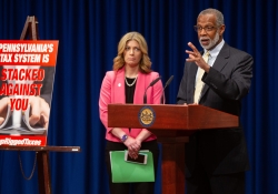 June 12, 2019 – State Senator Art Haywood (D-Montgomery/Philadelphia), State Senator Vincent Hughes (D-Philadelphia/Montgomery) State Senator Katie Muth (D-Berks/Chester/Montgomery), and PA Budget and Policy Center Director Marc Stier hosted a press conference announcing the Fair Share Tax legislation introduced earlier this week.