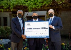 Mayo 10, 2022: Senator Haywood presents check to Chestnut Hill Hospital from the Redevelopment Assistance Capital Program (RACP).