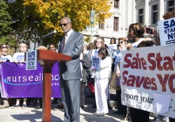 October 24, 2023: Sens. Haywood and Collett were joined by Democratic colleagues and health-care professionals today on the steps of the Capitol to call for Senate passage of the Patient Safety Act, which passed the House in June.