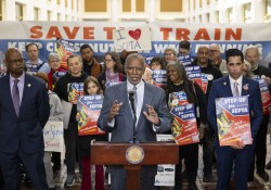 March 18, 2024: Senator Art Haywood joined The Save The Train Organizers at the Capitol for a press event in support of their efforts to fund SEPTA and keep the Chestnut Hill Line running.