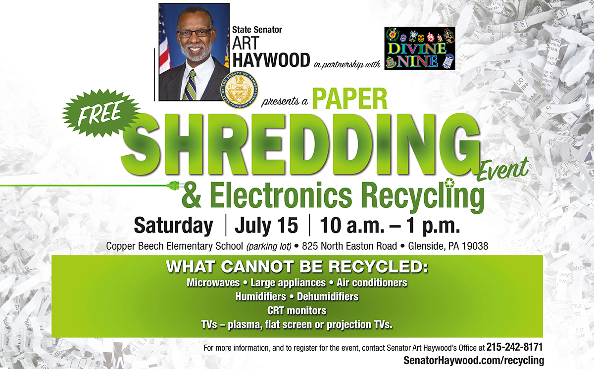 Free Paper Shredding & EWaste Recycling Event Senator Art Haywood